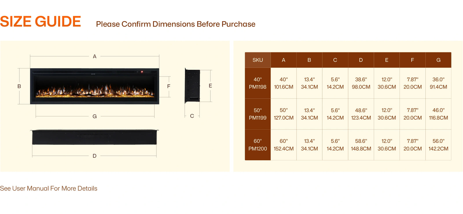 40/50/60 Inch Insert/Wall Mounted LED Electric Fireplace with 12 Flame Colors highlight 2
