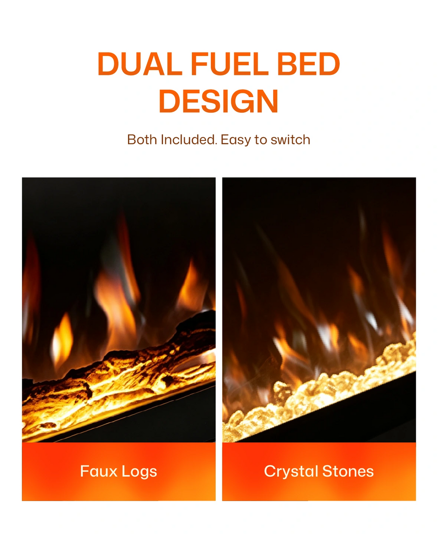 40/50/60 Inch Insert/Wall Mounted LED Electric Fireplace with 12 Flame Colors mobile highlight 3