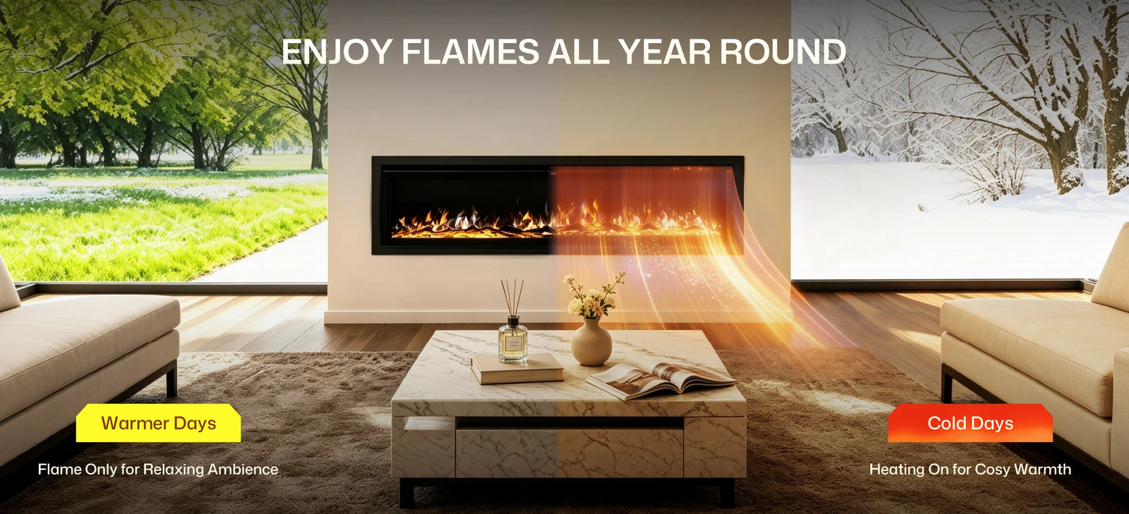 40/50/60 Inch Insert/Wall Mounted LED Electric Fireplace with 12 Flame Colors highlight 5