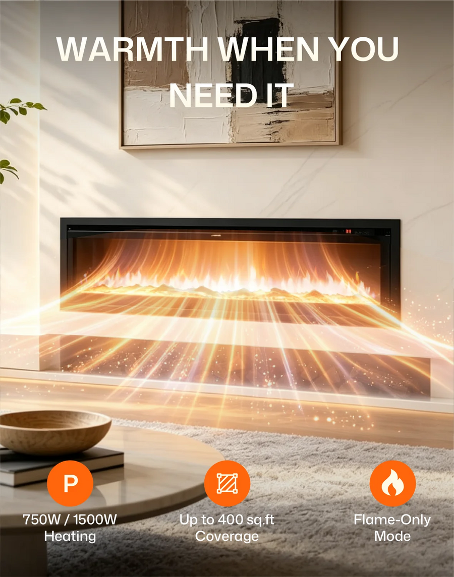 40/50/60 Inch Insert/Wall Mounted LED Electric Fireplace with 12 Flame Colors mobile highlight 5