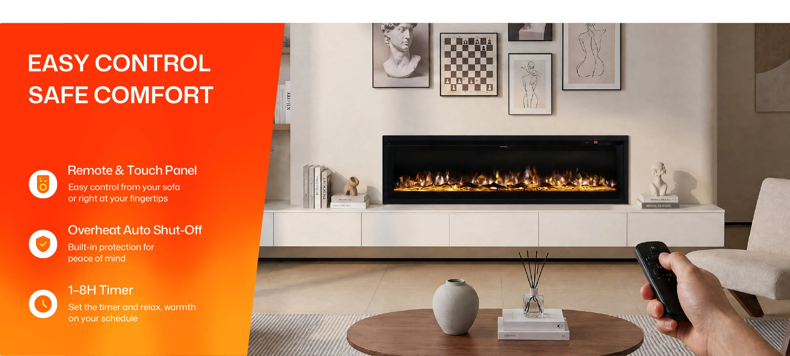 40/50/60 Inch Insert/Wall Mounted LED Electric Fireplace with 12 Flame Colors highlight 6