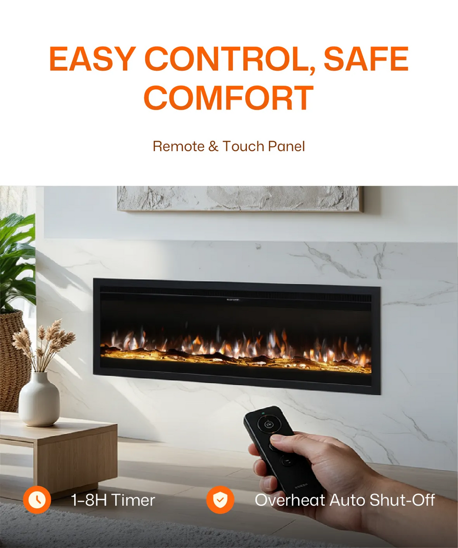 40/50/60 Inch Insert/Wall Mounted LED Electric Fireplace with 12 Flame Colors mobile highlight 6