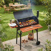 90cm Freestanding Outdoor Barrel Grill, 2-in-1 Charcoal BBQ Grill & Smoker with Thermometer