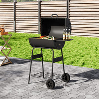 72cm Charcoal BBQ Grill with Thermometer, Side Shelf & Wheels