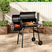115cm Outdoor Dual Charcoal BBQ Grill with Large Cooking Space & Wheels