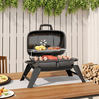 68cm Outdoor Tabletop BBQ Barbecue Charcoal Grill with Foldable Legs & Lockable Lid