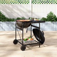 94.5cm Charcoal BBQ Grill with Thermometer & Side Shelf, Outdoor Round Barbecue with Storage Rack & Wheels