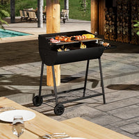 42 Inch Outdoor Garden Charcoal BBQ Grill with Adjustable Grates & Wheels for Outdoor Cooking