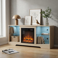 57 Inch TV Stand Electric Fireplace with LED Lighting, Remote Control & Storage Shelves