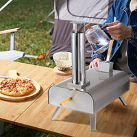 67.5cm Outdoor Wood Pellet Pizza Oven, Stainless Steel Portable Pizza Maker with 12 Inch Stone & Peel, Chimney Vent & Foldable Legs