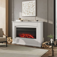 48 Inch White Electric Fire Suite Black Fireplace Heater with White Wooden Surround Set