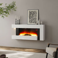 52 Inch Electric Fire Suite Black Fireplace with White Surround Set and Left Night Light Remote Control