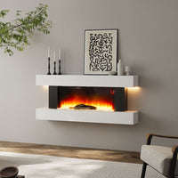 52 Inch Electric Fire Suite Black Fireplace with White LED Surround Set Remote Control Both Side Nightlight