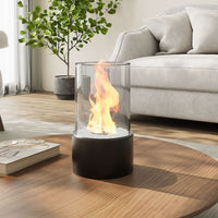 Round Freestanding Tabletop Ethanol Fireplace with Glass Screen