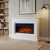 48 Inch Electric Fireplace Suite with White Surround, LED Backlight & Remote Control