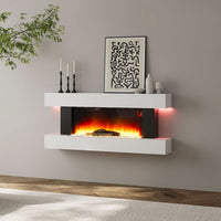 52 Inch 7 Flame Color Electric Fire Suite Fireplace with White LED Surround Set Remote WiFi Connected