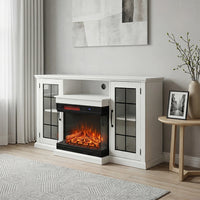 59 Inch 3-Sided TV Stand Electric Fireplace with Storage Cabinets, 12 Flame Colours & Remote Control