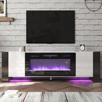 70 Inch TV Stand Electric Fireplace Suite with 5 Flames and 12 Lighting Colours Setting