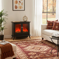2000W Freestanding Electric Stove Heater LED Flame Log Wood Burner Effect Electric Fireplace