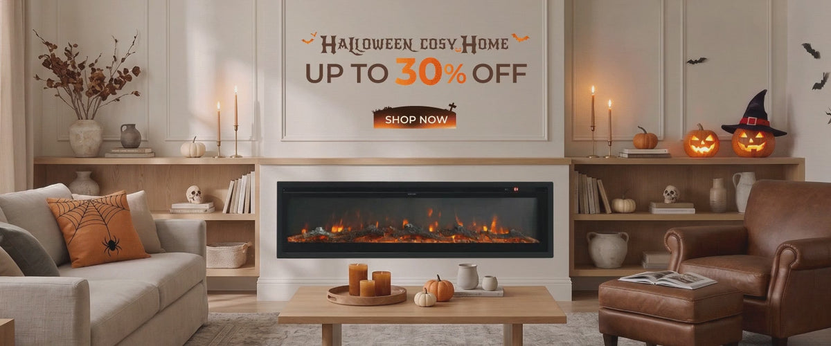 Load video: Recessed media wall Electric Fireplace - Halloween Cosy Home UK