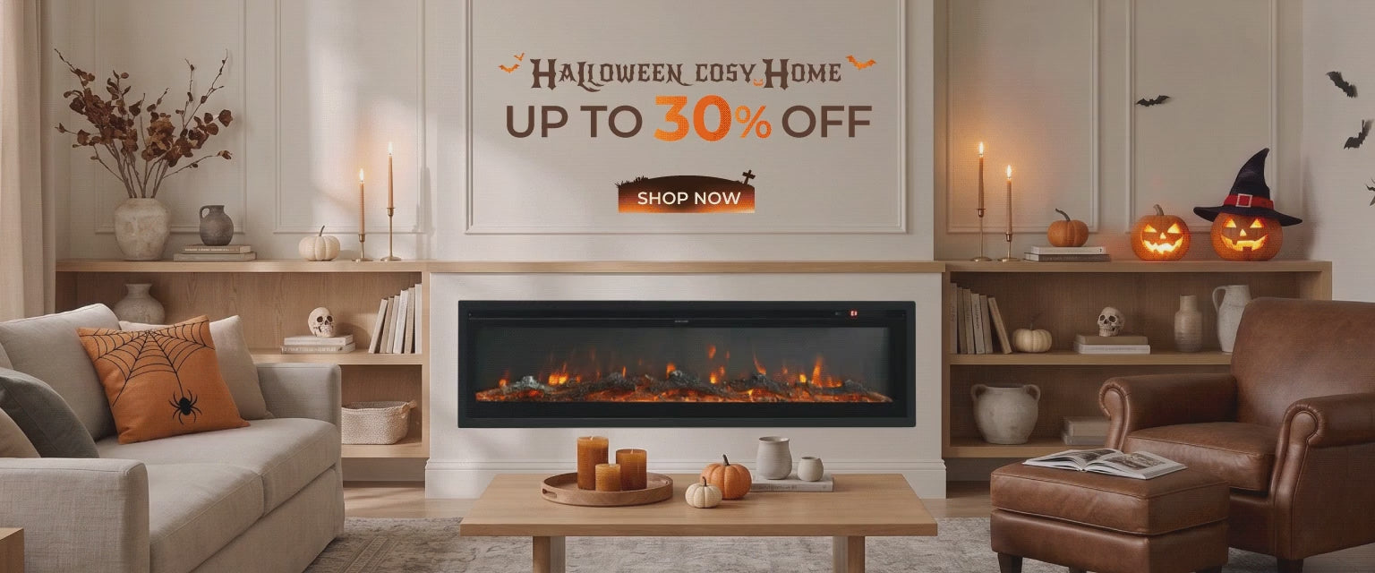Recessed media wall Electric Fireplace - Halloween Cosy Home UK